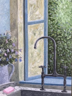 ''Kitchen Window'' Cosy Dutch Painting of a Kitchen Window on a Spring Day