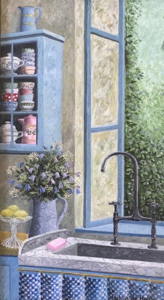 ''Kitchen Window'' Cosy Dutch Painting of a Kitchen Window on a Spring Day