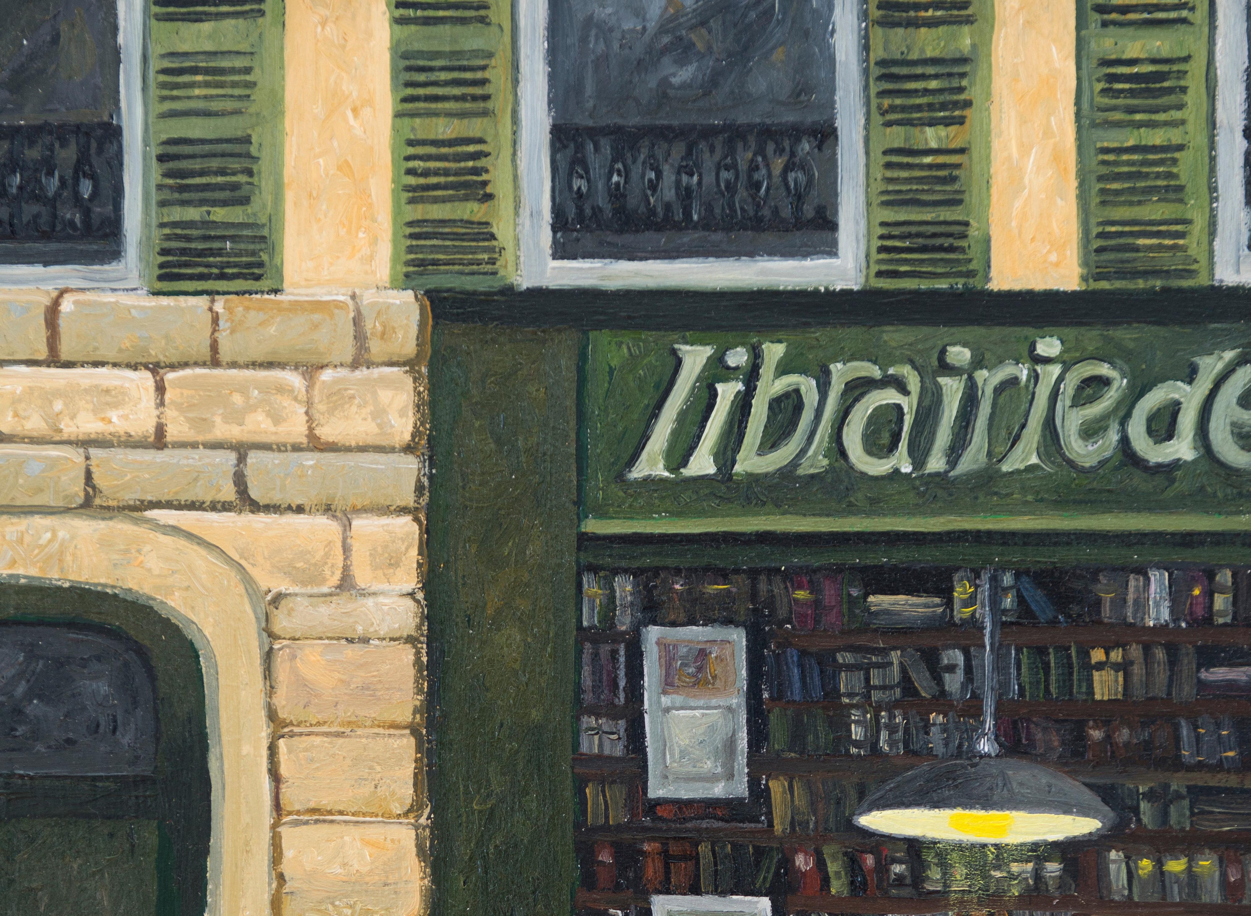 „Librairie“ Cosy holländisches Gemälde eines Bücherregals (Zeitgenössisch), Painting, von Laetitia de Haas