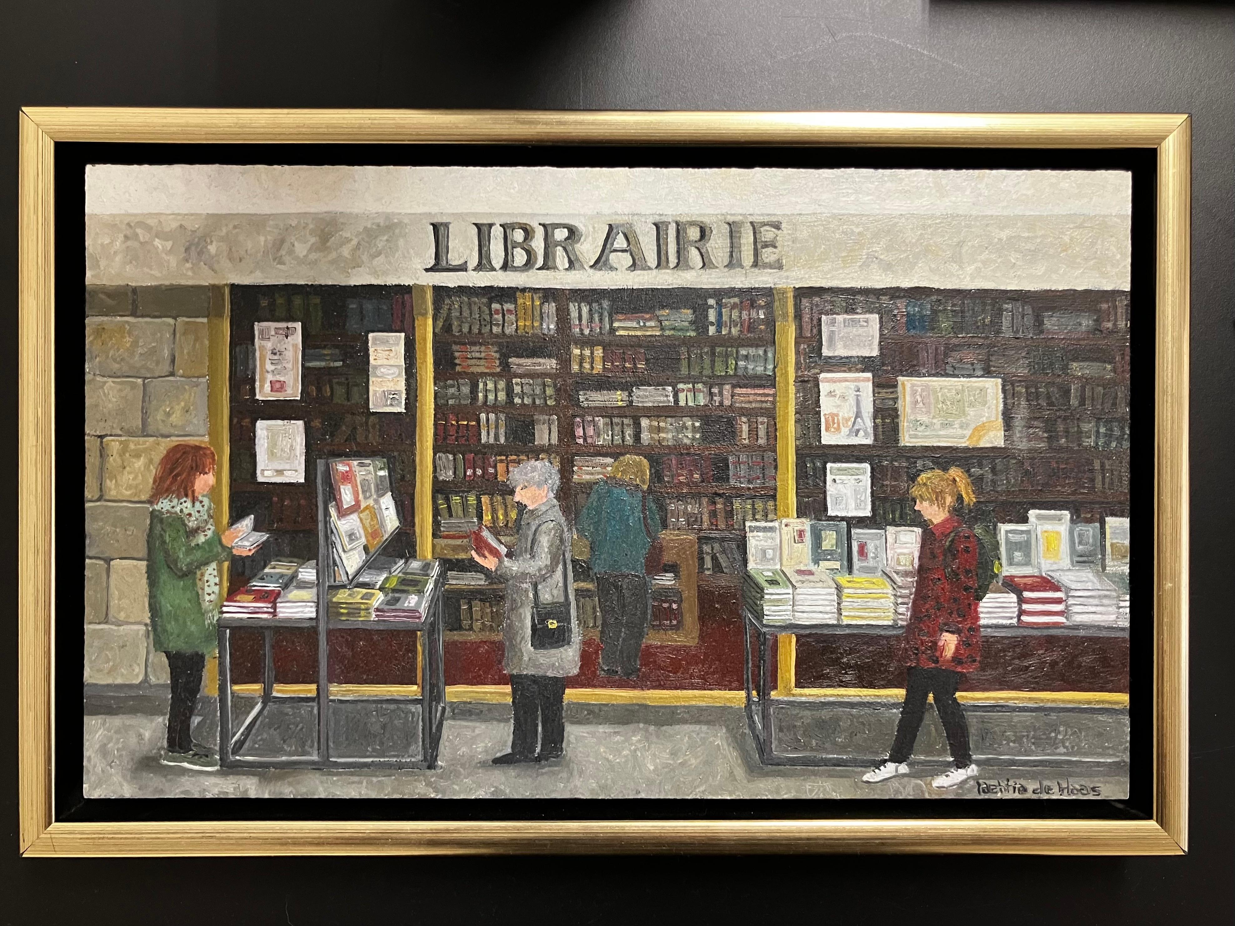 Cosy Niederländisches Gemälde eines Bücherregales „Librairie“ – Painting von Laetitia de Haas