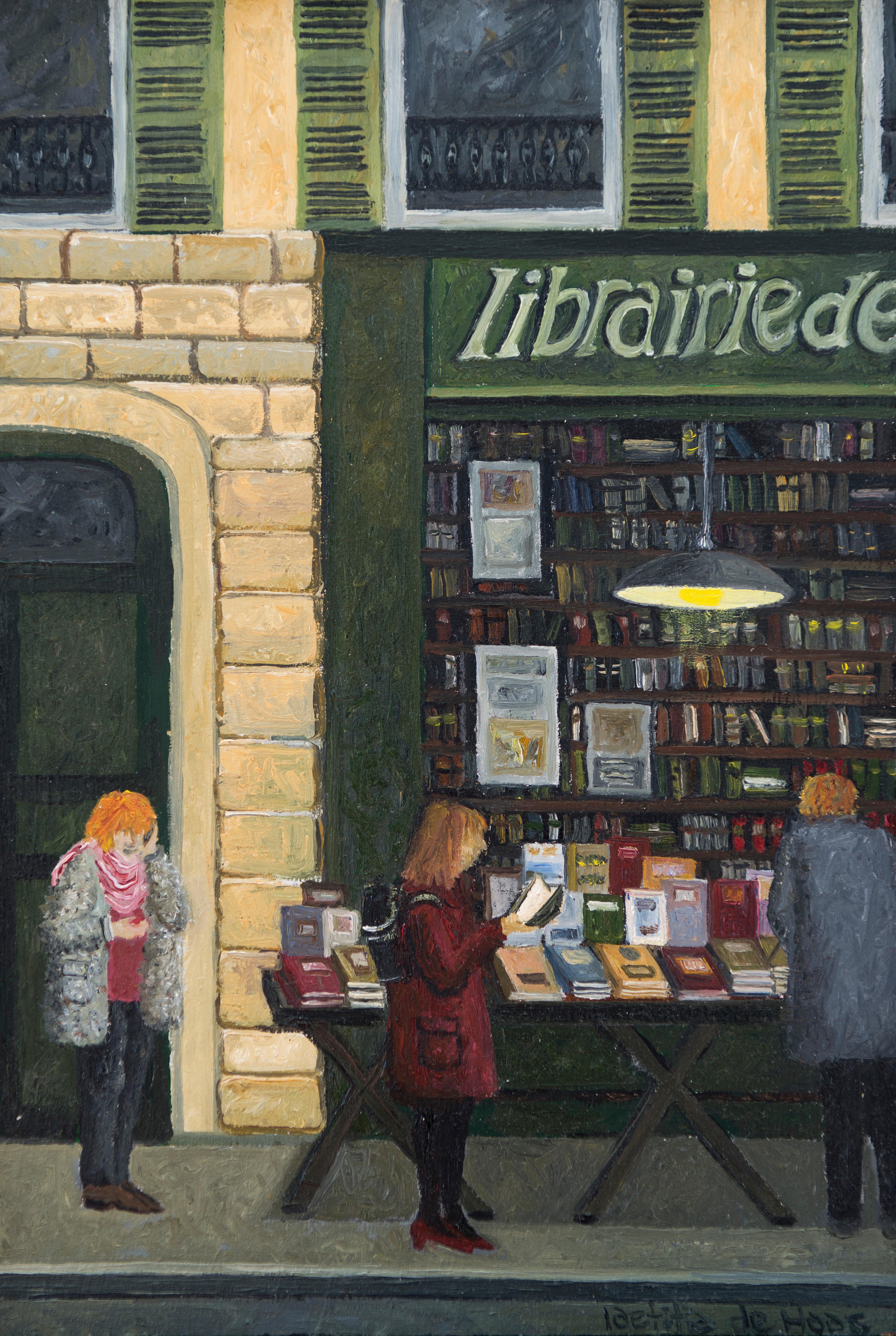 Laetitia de Haas Figurative Painting – „Librairie“ Cosy holländisches Gemälde eines Bücherregals