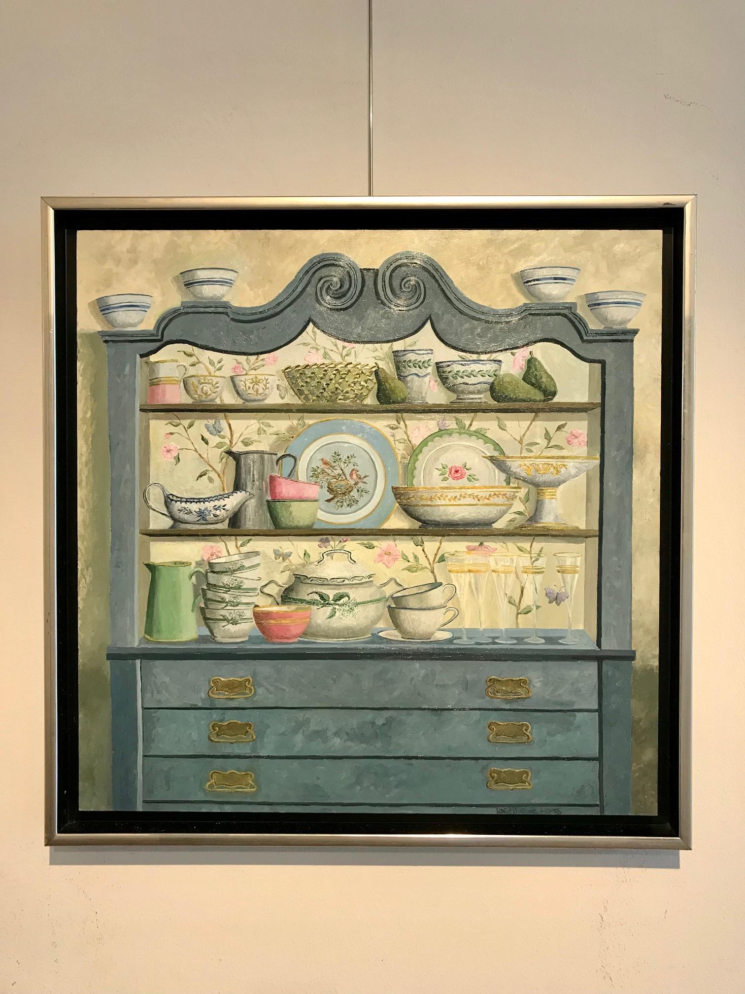 ''Porcelain Cabinet'' Cosy Dutch Painting of a Porcelain Cabinet 2
