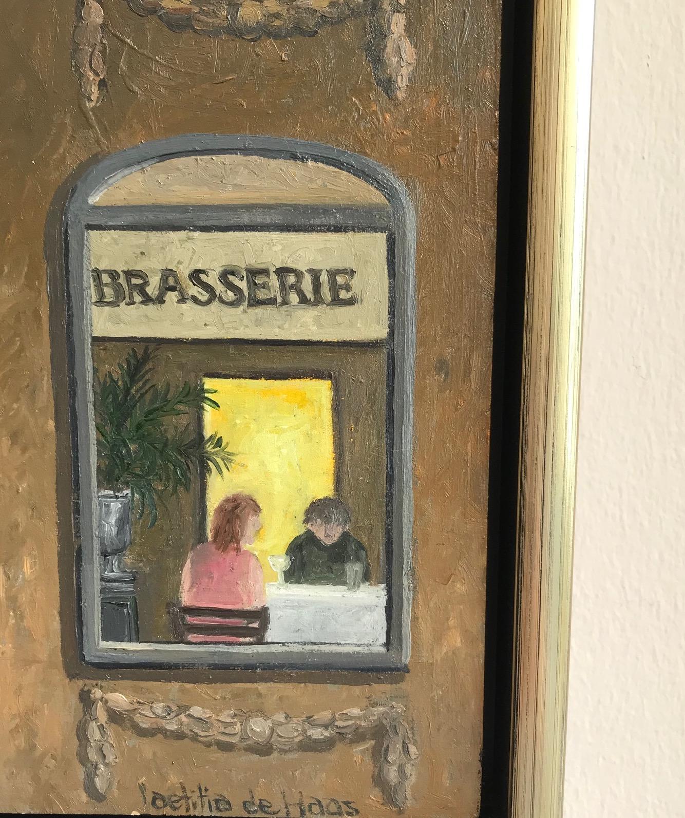 ''Restaurant, Brasserie'' Cosy Dutch Painting of a Restaurant on the Outside For Sale 2