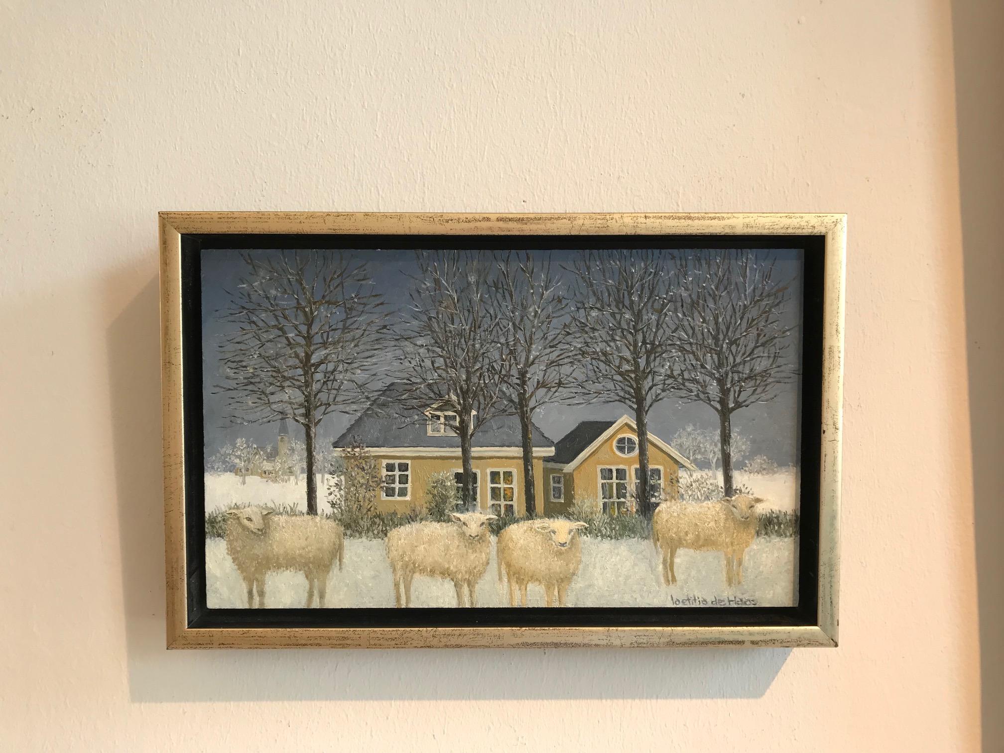 sheep in snow painting