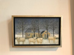 ''Sheep in the Snow'' Cosy Dutch Painting of Sheep in a Snowy Garden