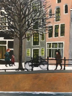 ''Snow on the Canal'' Cosy Dutch Painting of a Canal on a Winter Day