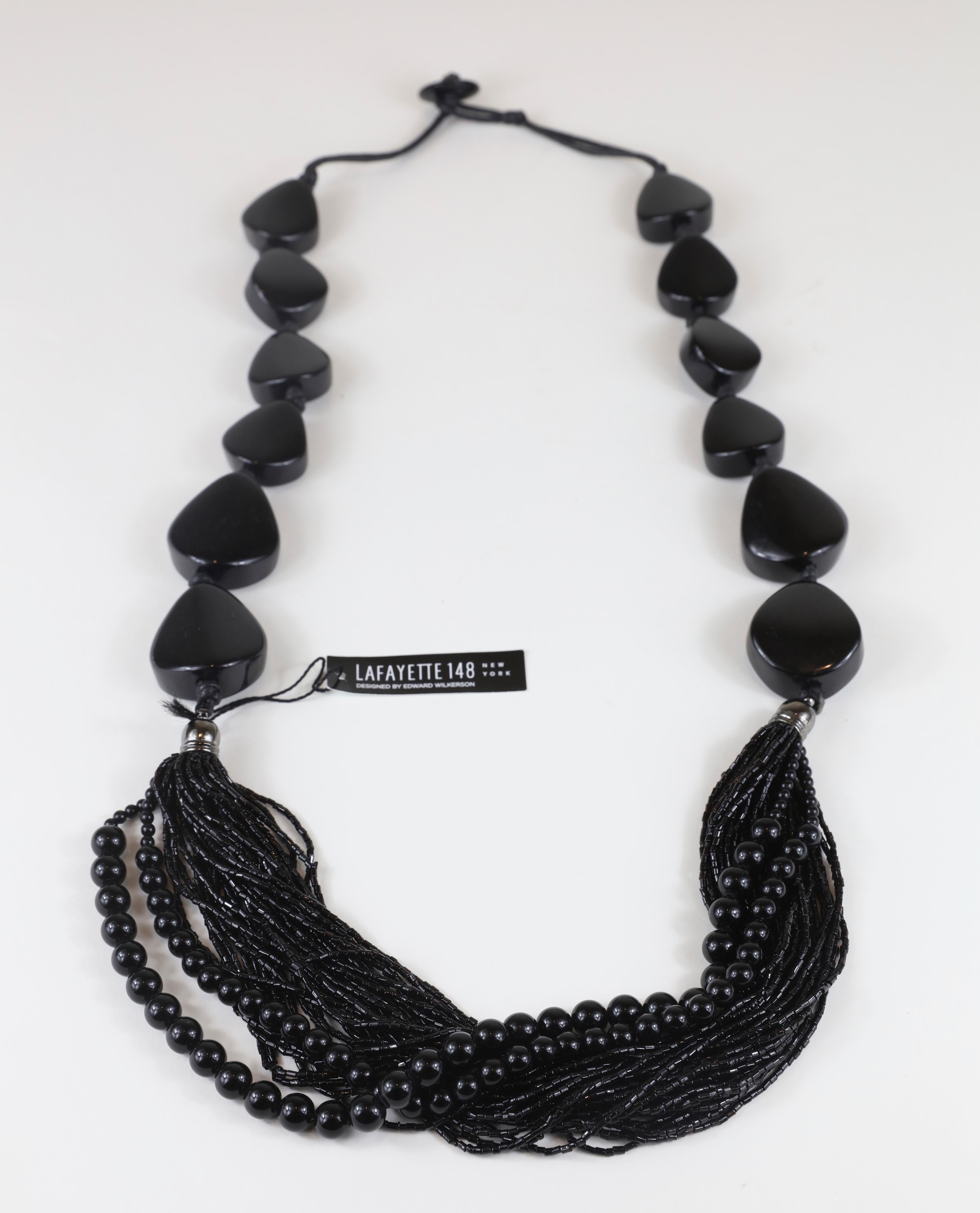 New with tags, black beaded statement necklace. The exact year of manufacture is unknown.