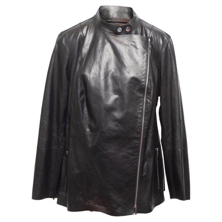 Lafayette 148 Black Leather Biker Jacket For Sale at 1stDibs
