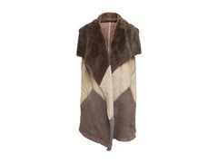 Lafayette 148 Brown & Beige Long Shearling Vest