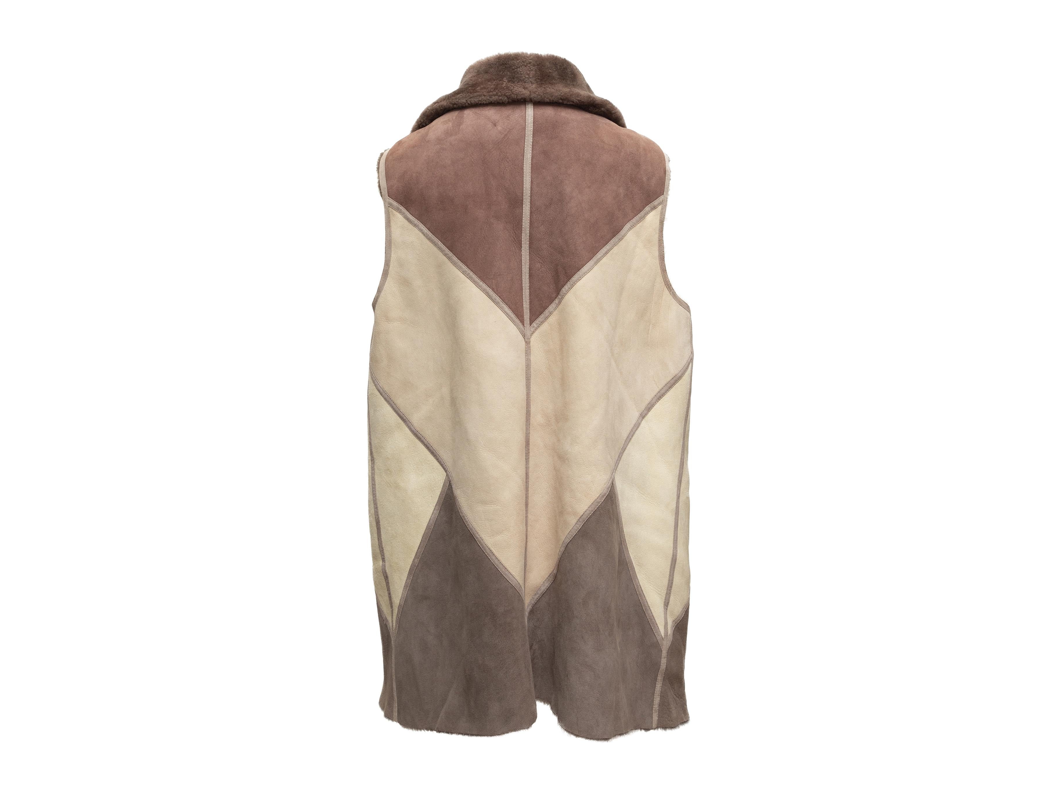 Lafayette 148 Brown & Beige Long Shearling Vest In Good Condition In New York, NY