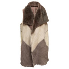 Lafayette 148 Brown & Beige Long Shearling Vest