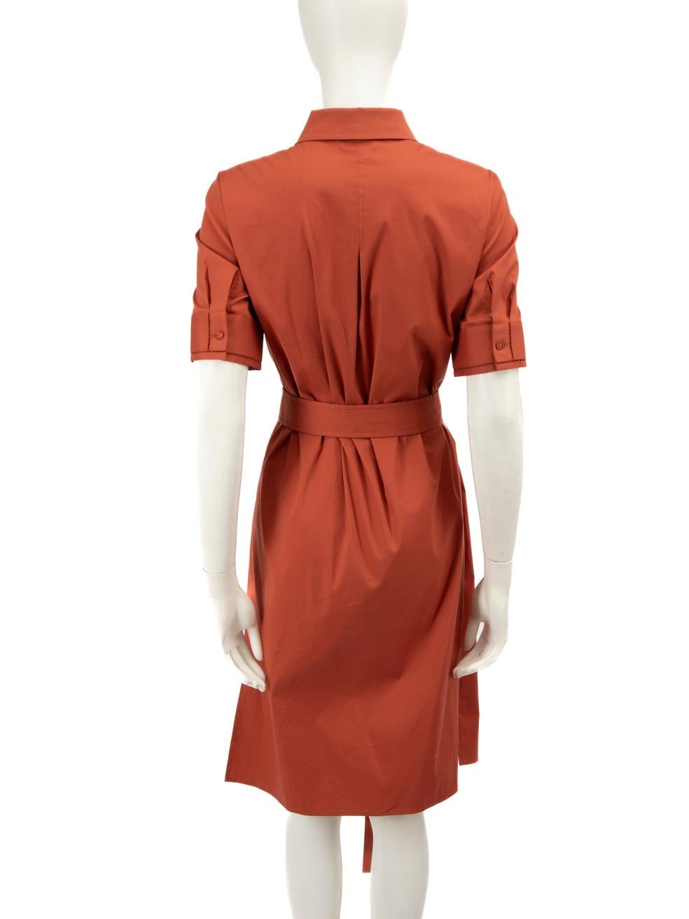 Red Lafayette 148 Brown Midi Shirt Belted Dress Size S For Sale