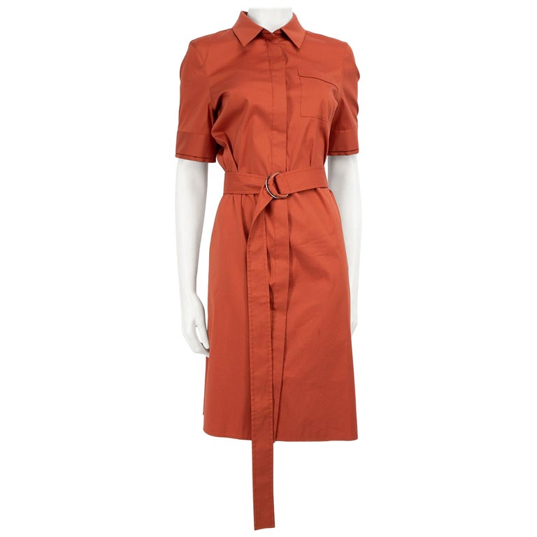 Lafayette 148 Brown Midi Shirt Belted Dress Size S For Sale at 1stDibs