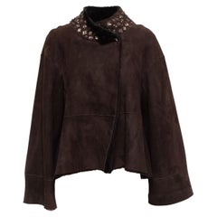 Lafayette 148 Braune Jacke aus Shearling mit Strassverzierung
