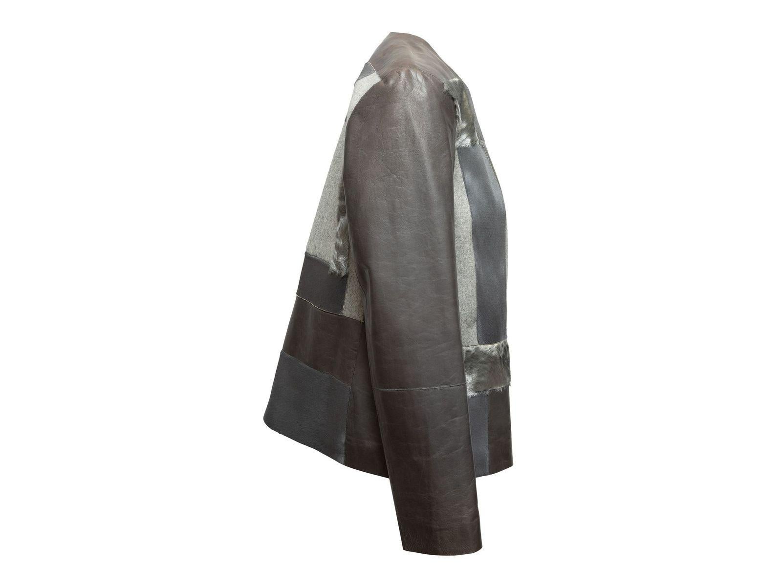 Lafayette 148 Grey & Silver Patchwork Zip Jacket 2