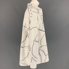 LAFAYETTE 148 Size XL White & Black Cotton Print Shirt