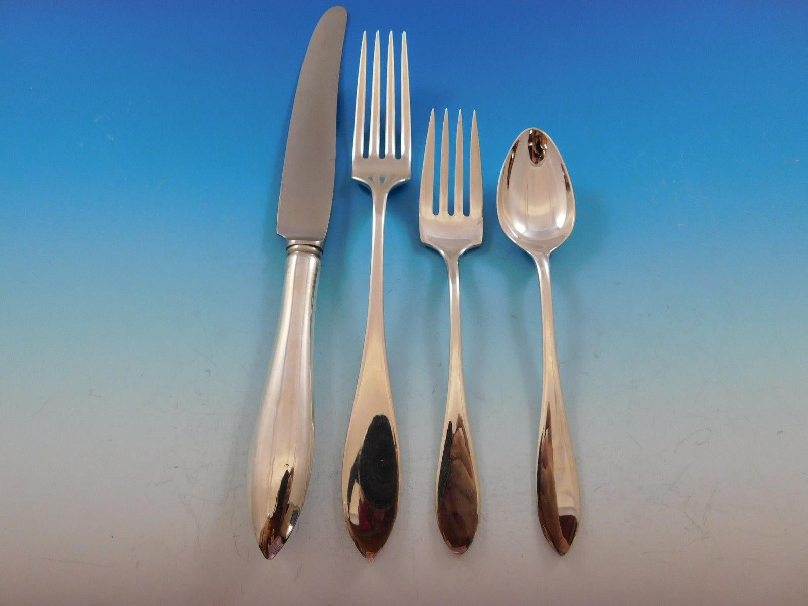 Dinner size timeless, simple, and unadorned Lafayette by Towle sterling silver flatware set - 57 pieces. This set includes:

Eight dinner size knives, 9 3/4