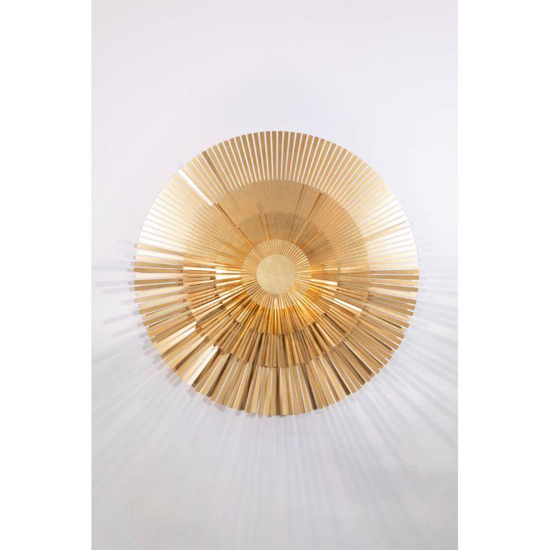 Lafayette wall lamp, small by RADAR
Design: Bastien Taillard
Materials: Brass, with LED base and brass bulb cover or with E27 base and visible bulb.
Dimensions: Diameter 40 cm

Also available: D 60 cm in wall lamp version and chandelier
