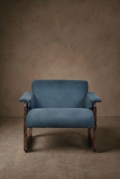 Lafer Armchairs MP-185 by Percival Lafer, Solid Wood Frame and Blue Suede Uphols