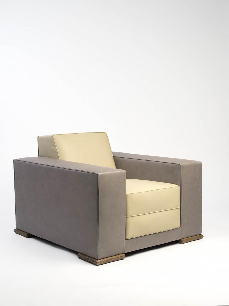 Pareja de sillones de cuero Lafon siglo XX en venta