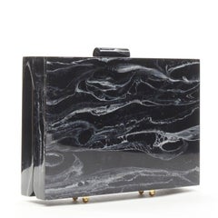 L'AFSHAR black white marble print acrylic gold hardware box clutch bag