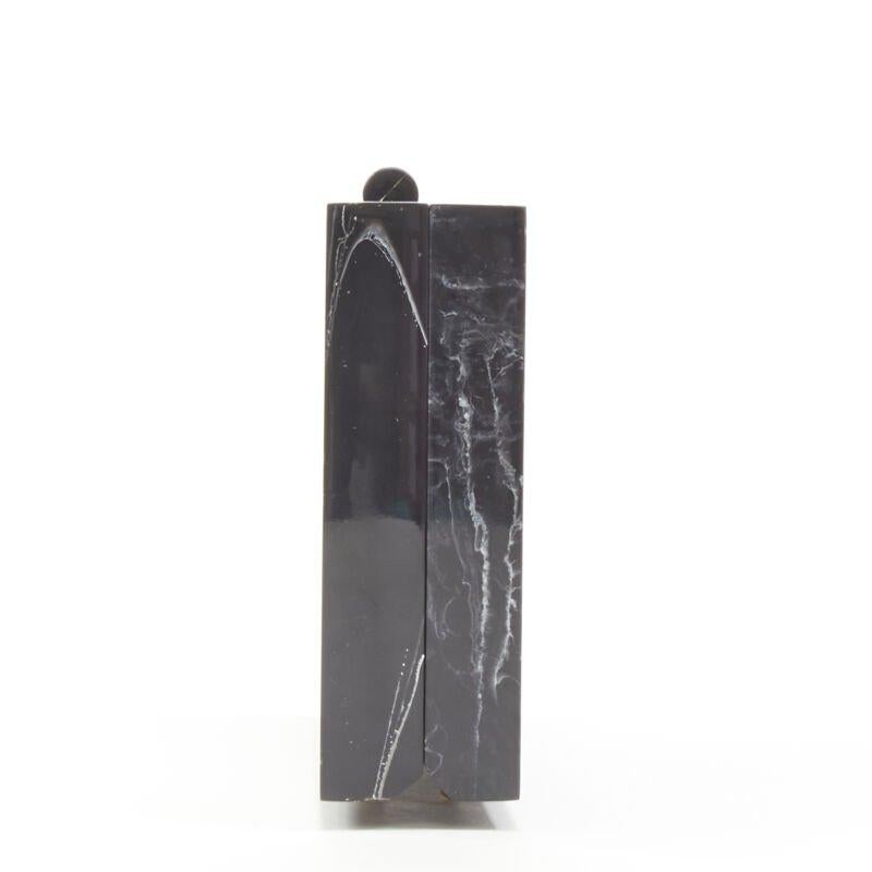 Black L'AFSHAR black white marble print acrylic gold hardware box clutch bag For Sale