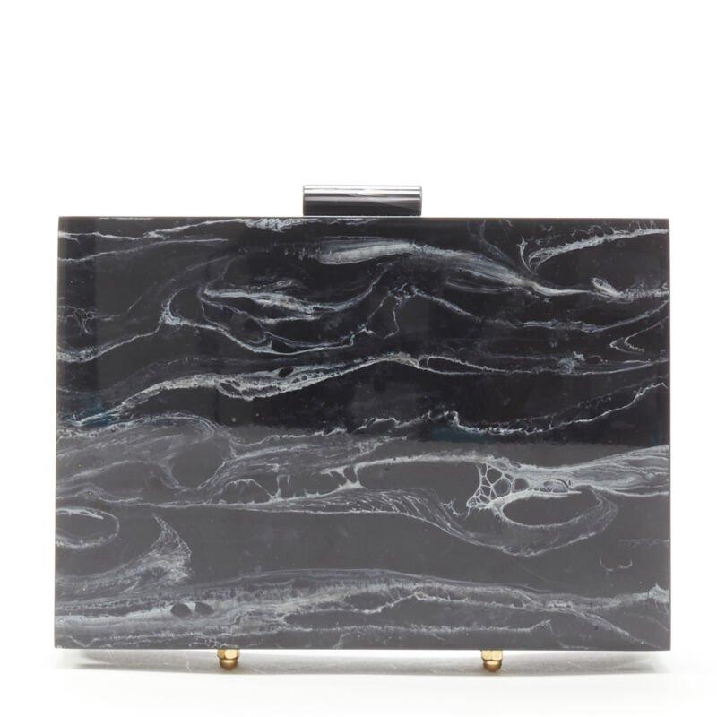 L'AFSHAR black white marble print acrylic gold hardware box clutch bag In Good Condition For Sale In Hong Kong, NT