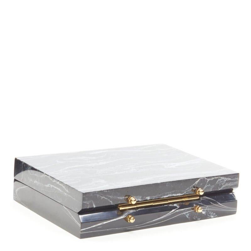 Women's L'AFSHAR black white marble print acrylic gold hardware box clutch bag For Sale
