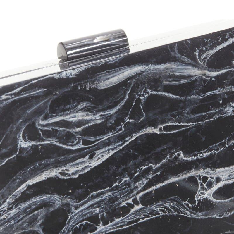 L'AFSHAR black white marble print acrylic gold hardware box clutch bag For Sale 1