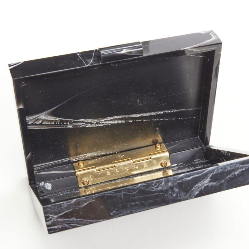 L'AFSHAR black white marble print acrylic gold hardware box clutch bag For Sale 2