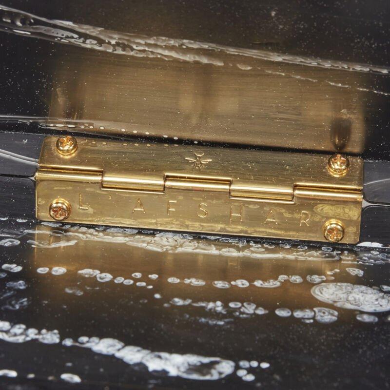 L'AFSHAR black white marble print acrylic gold hardware box clutch bag For Sale 3
