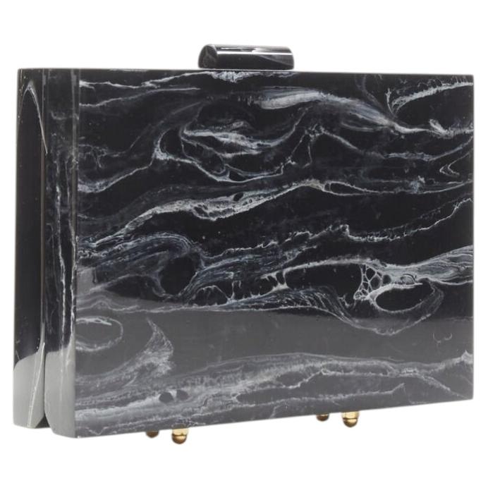 L'AFSHAR black white marble print acrylic gold hardware box clutch bag For Sale