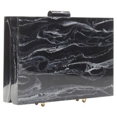 L'AFSHAR black white marble print acrylic gold hardware box clutch bag