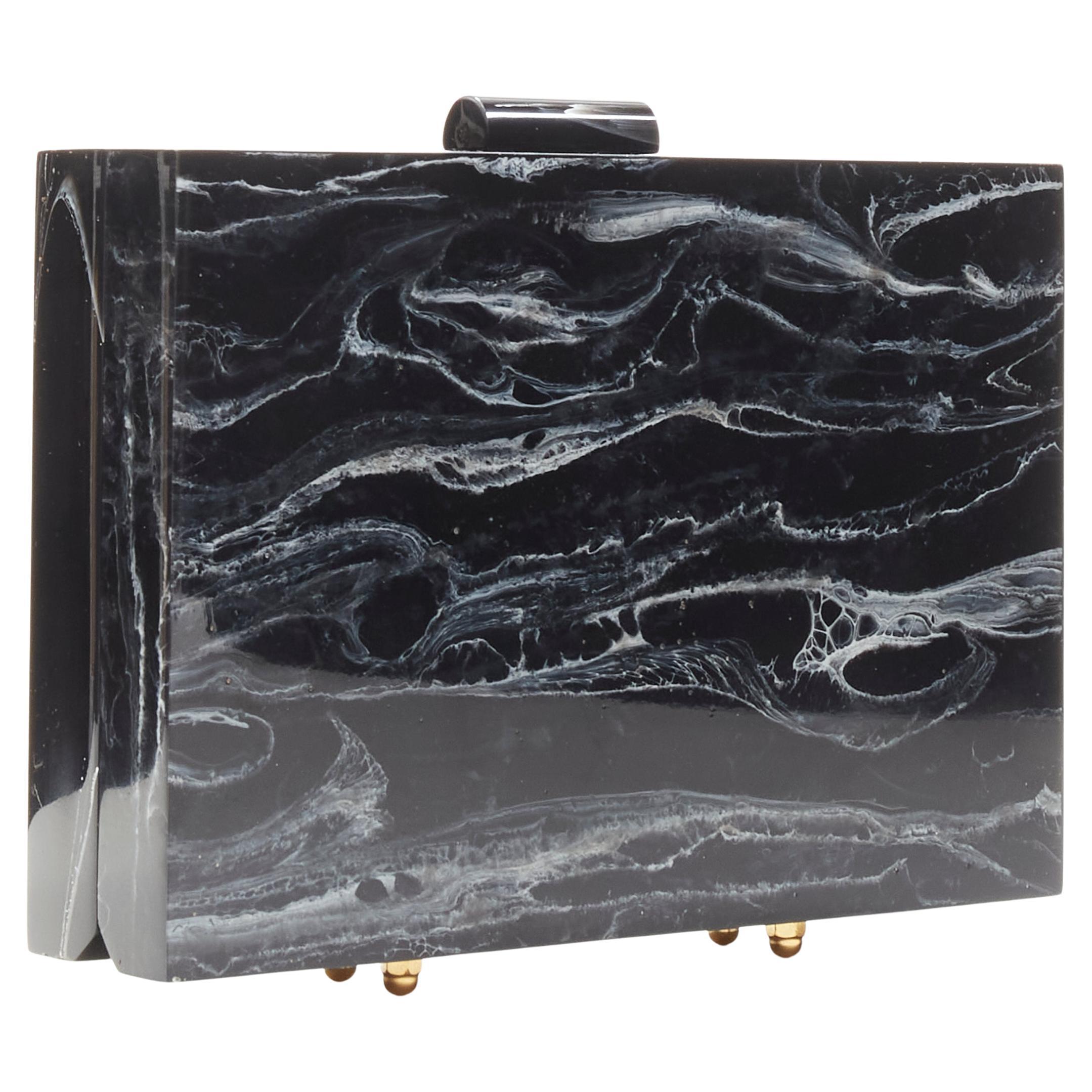 L'AFSHAR black white marble print acrylic gold hardware box clutch bag