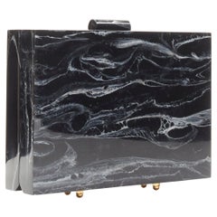 L'AFSHAR black white marble print acrylic gold hardware box clutch bag