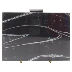 L'AFSHAR black white marble print acrylic gold hardware box clutch bag