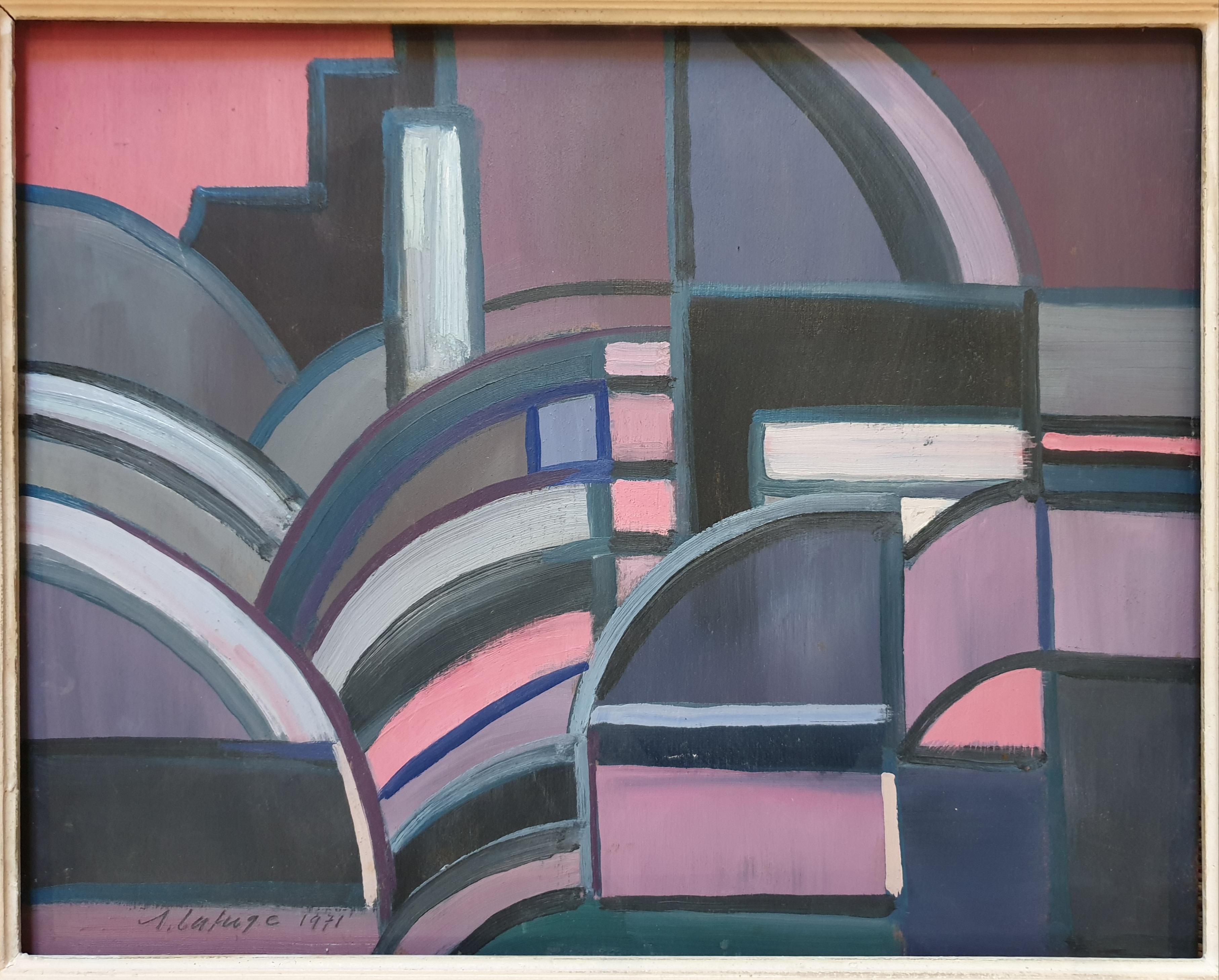 'L'Usine', Mid-Century Abstract Landscape, Hommage to Fernand Léger - Painting by Lafuge