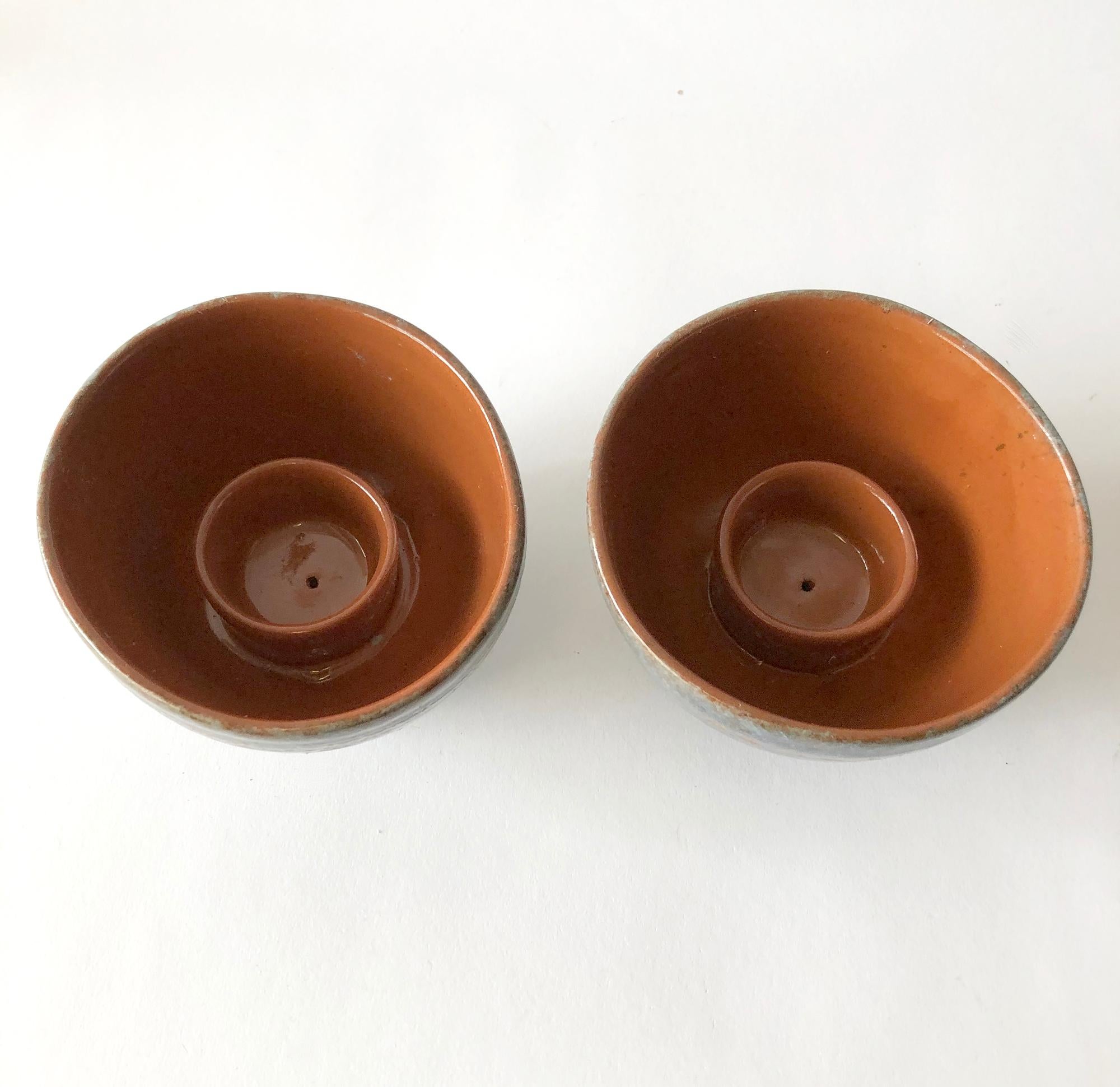 Mid-Century Modern LaGardo Tackett Architectural Pottery Pair of Candleholders with Hieroglyphics