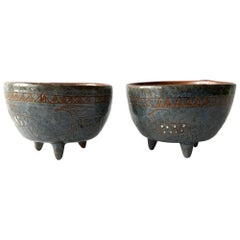 LaGardo Tackett Architectural Pottery Pair of Candleholders with Hieroglyphics