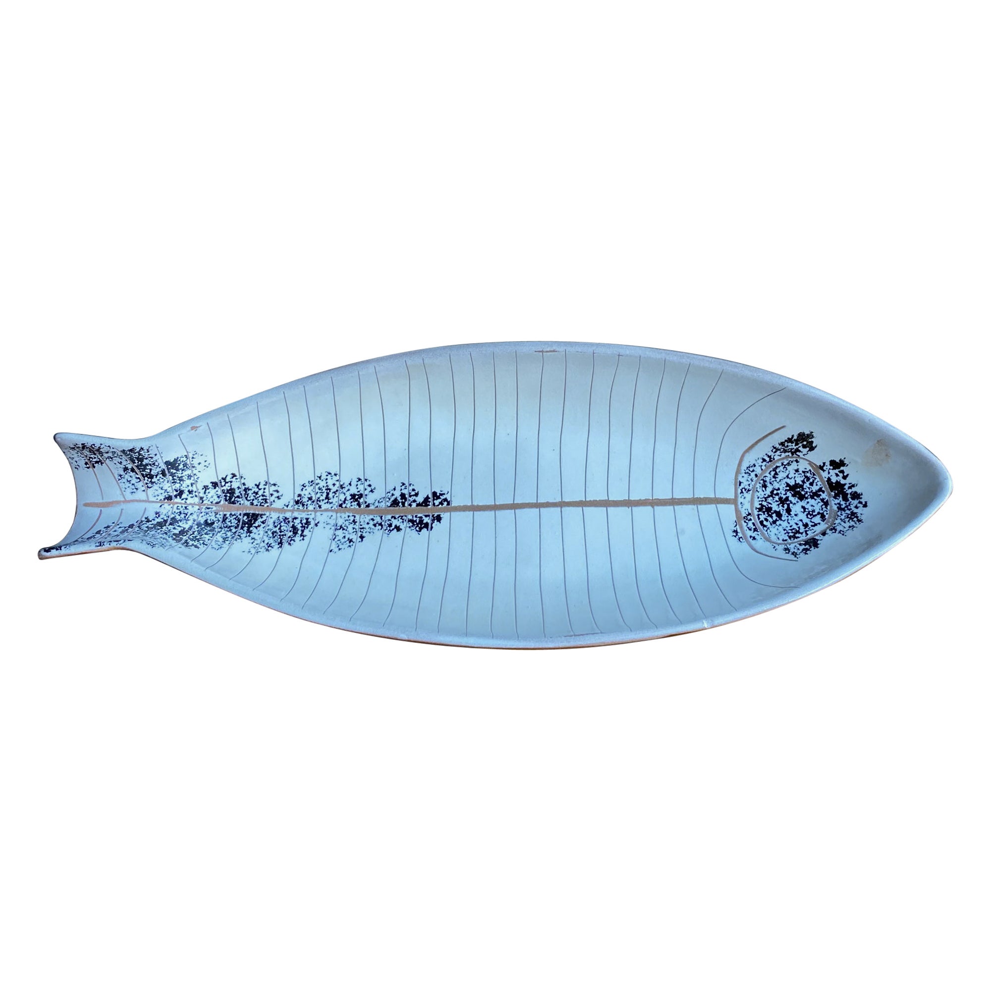 Plat en céramique émaillée à motif poisson Lagardo Tackett, vers 1955