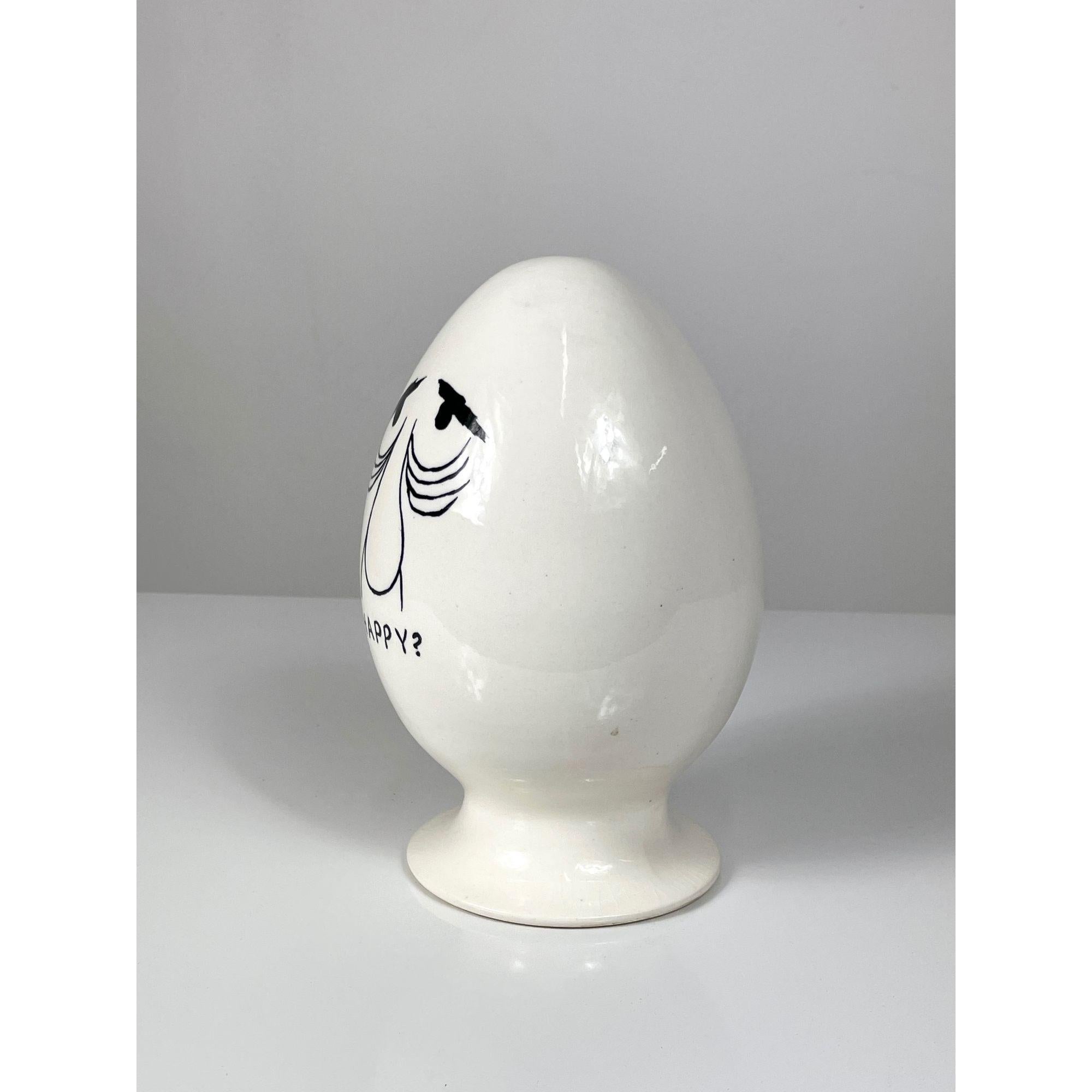 Mid-Century moderno Lagardo Tackett Happy White Ceramic Egg Head Stash Jar Condom Holder 1959 in vendita