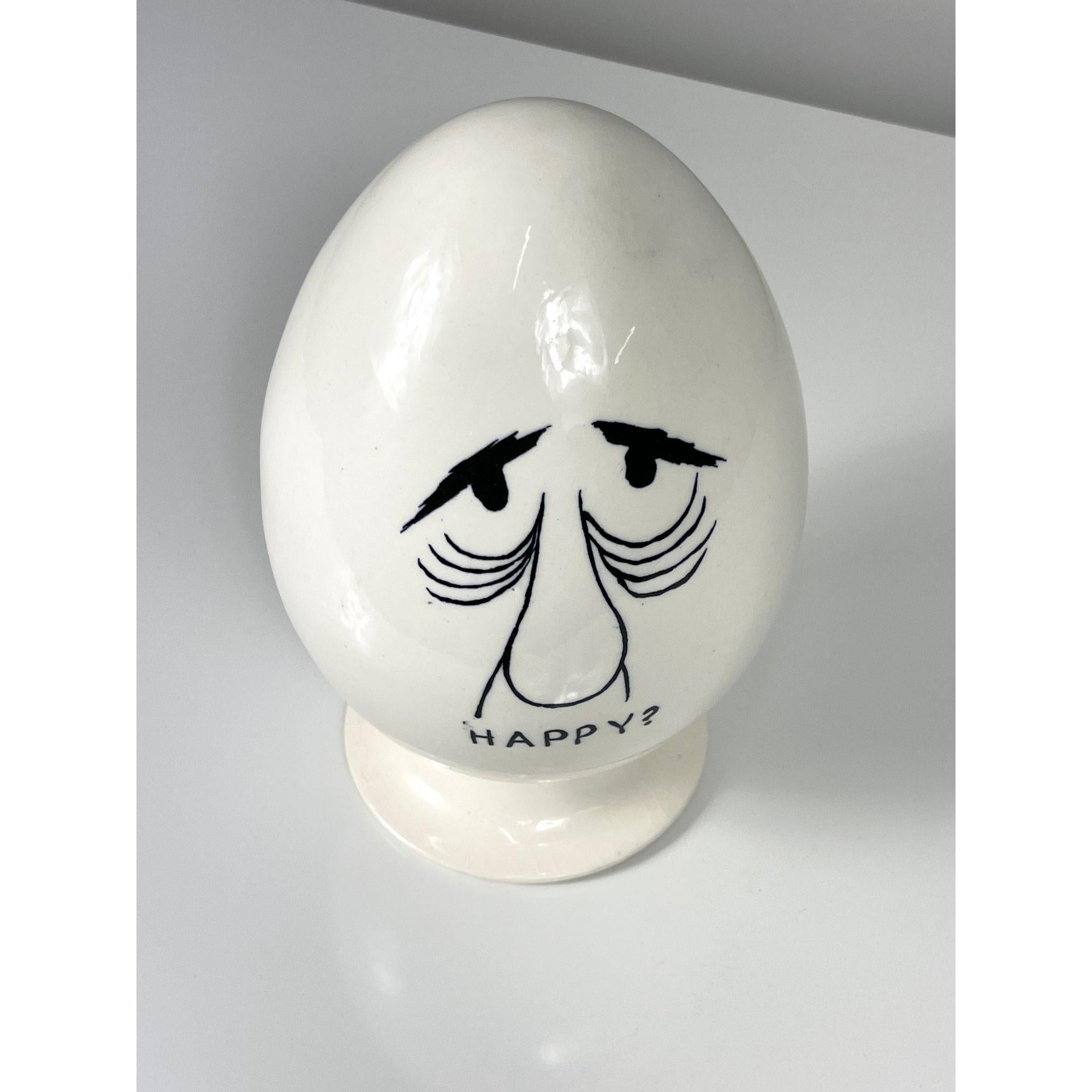 Lagardo Tackett Happy White Ceramic Egg Head Stash Jar Condom Holder 1959 In condizioni buone in vendita a Troy, MI