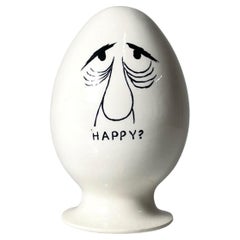 Lagardo Tackett Happy Tarro de cerámica blanca con cabeza de huevo Porta preservativos 1959