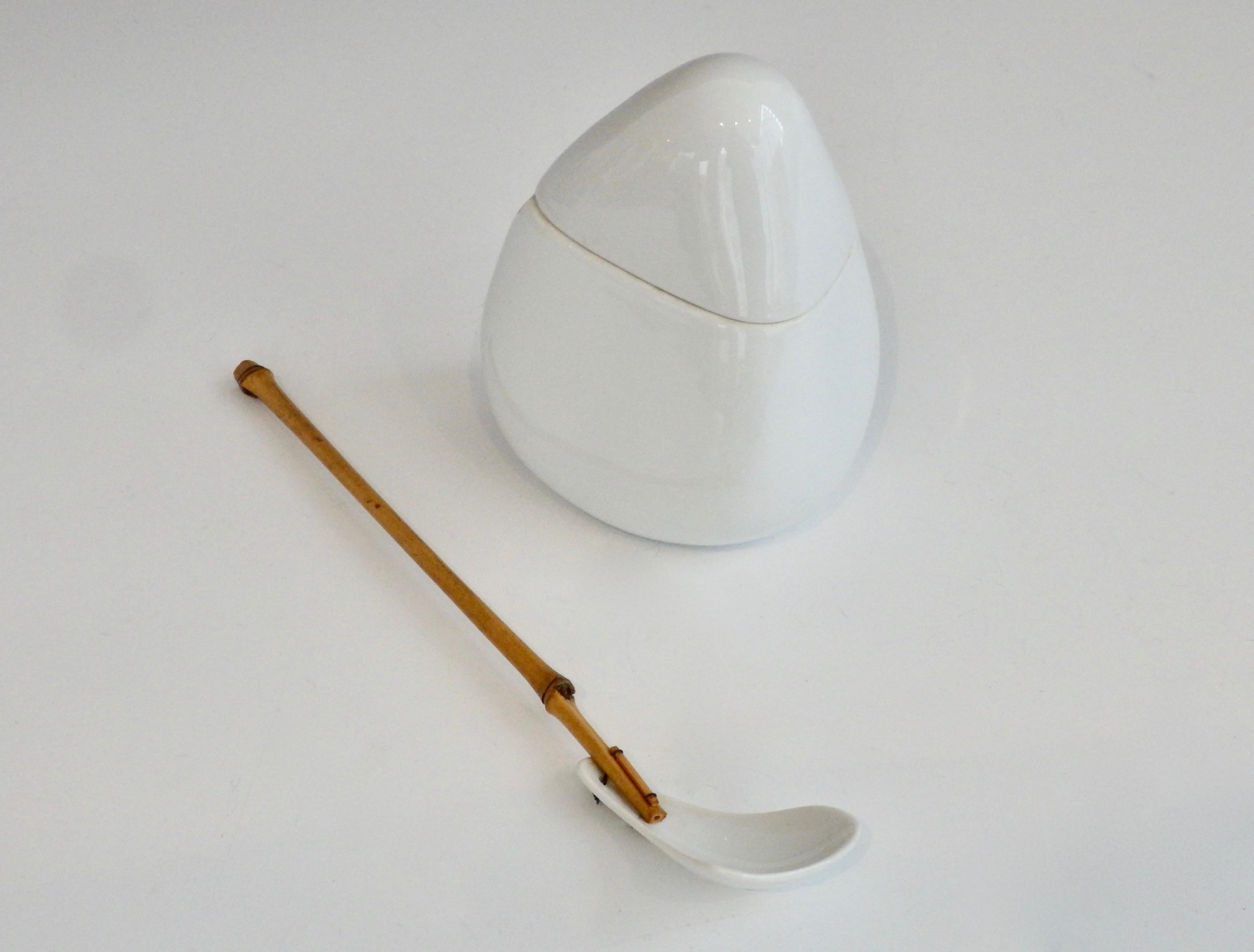 Porcelain Lagardo Tackett Kenji Fujita Sugar Bowl with Bamboo Spoon for Freeman Lederman