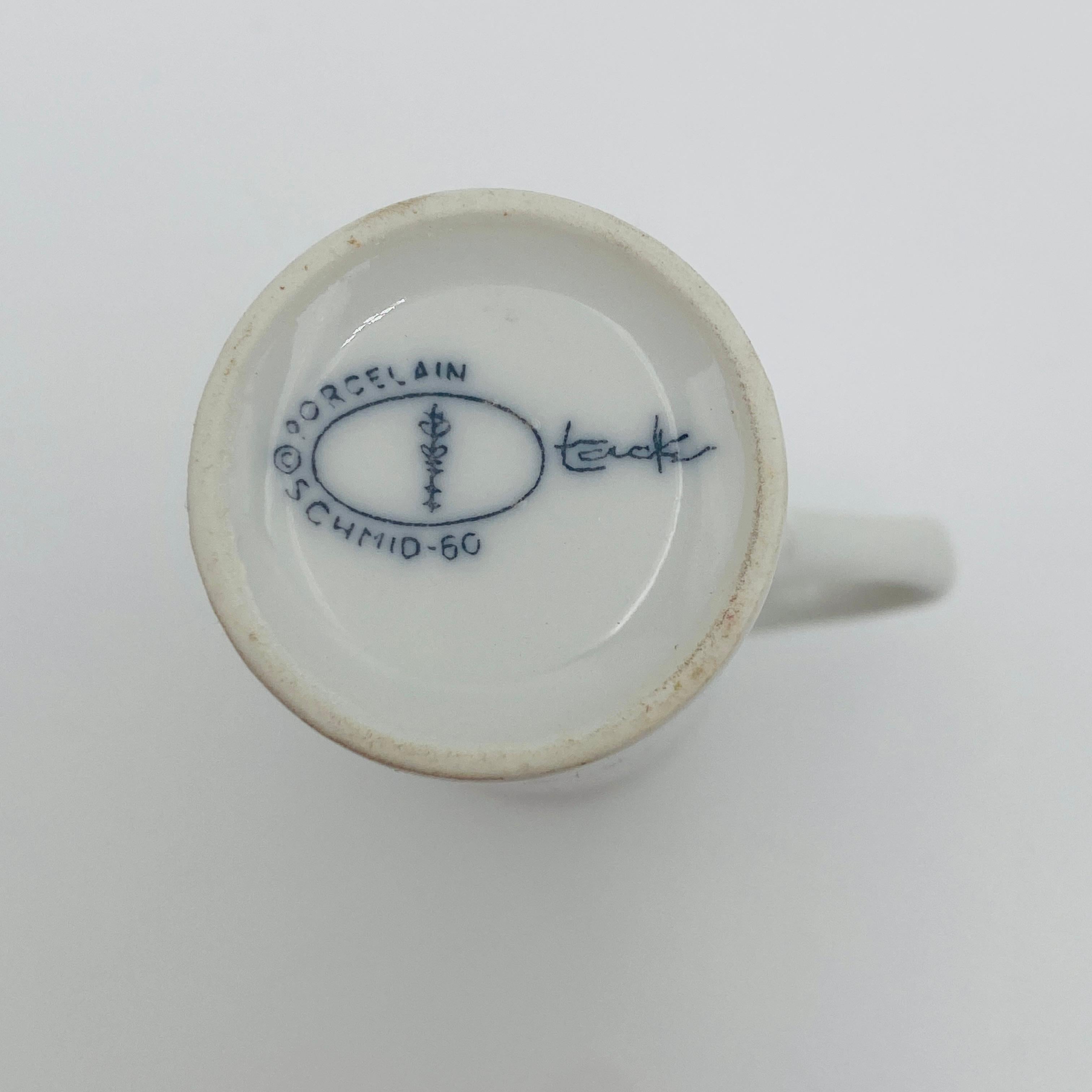 Mid-Century Modern Lagardo Tackett Schmid, set de 6 tasses et soucoupes à expresso Demitasse en porcelaine blanche en vente