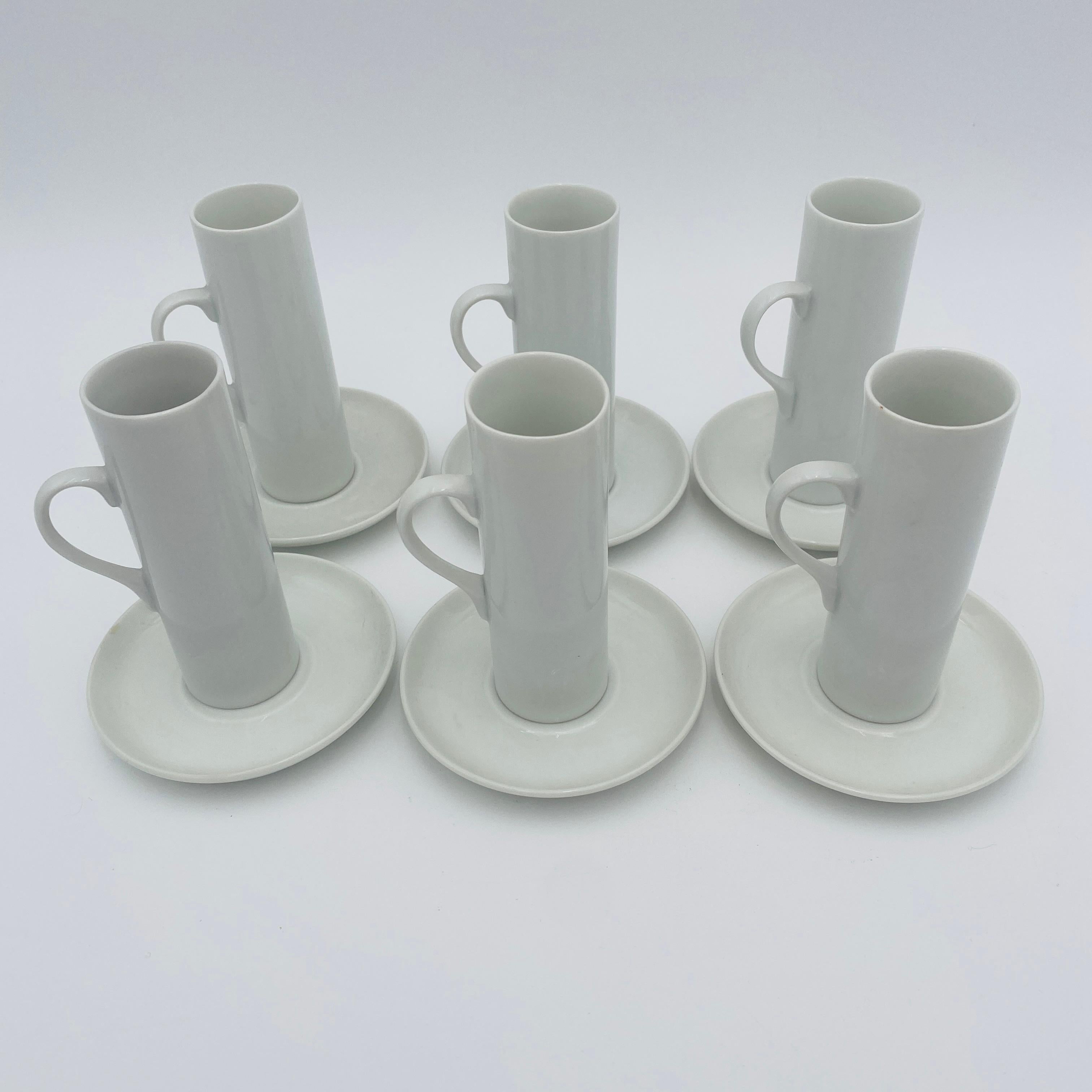 Porcelaine Lagardo Tackett Schmid, set de 6 tasses et soucoupes à expresso Demitasse en porcelaine blanche en vente
