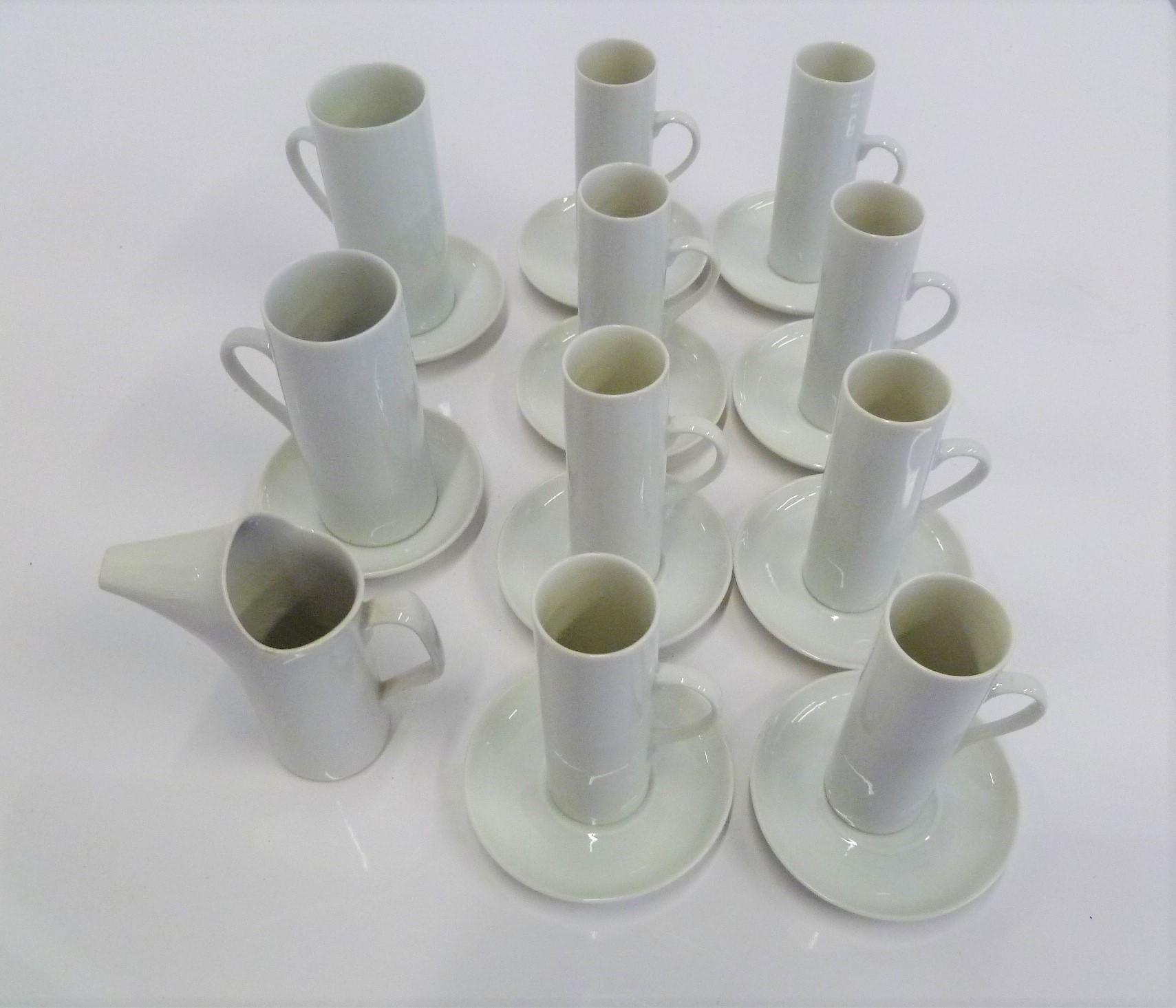 Mid-Century Modern LaGardo Tackett 'Tack' Modern Grouping of White Cups and Saucers Plus Creamer
