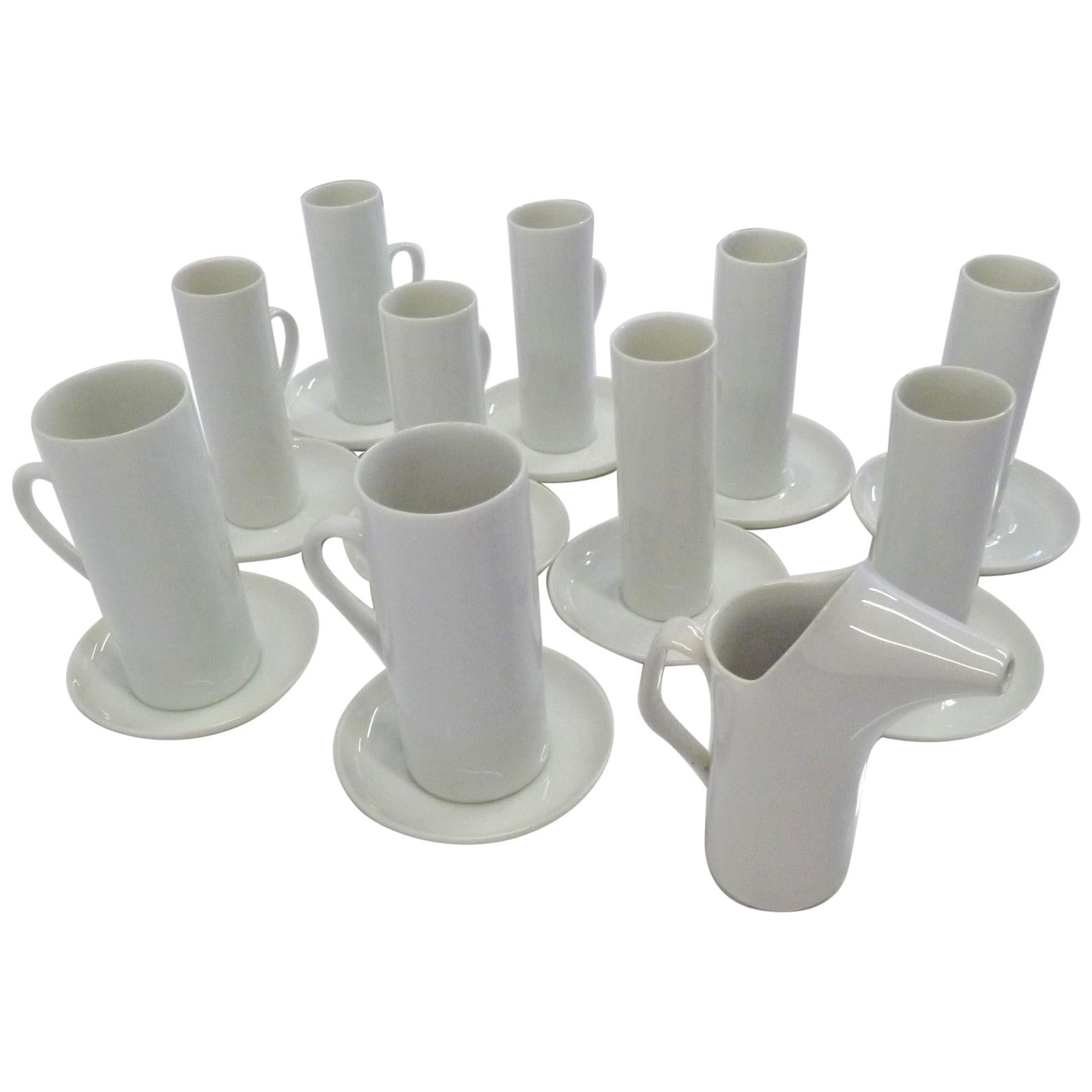 LaGardo Tackett 'Tack' Modern Grouping of White Cups and Saucers Plus Creamer