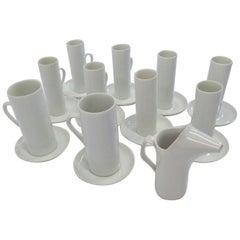 Vintage LaGardo Tackett 'Tack' Modern Grouping of White Cups and Saucers Plus Creamer