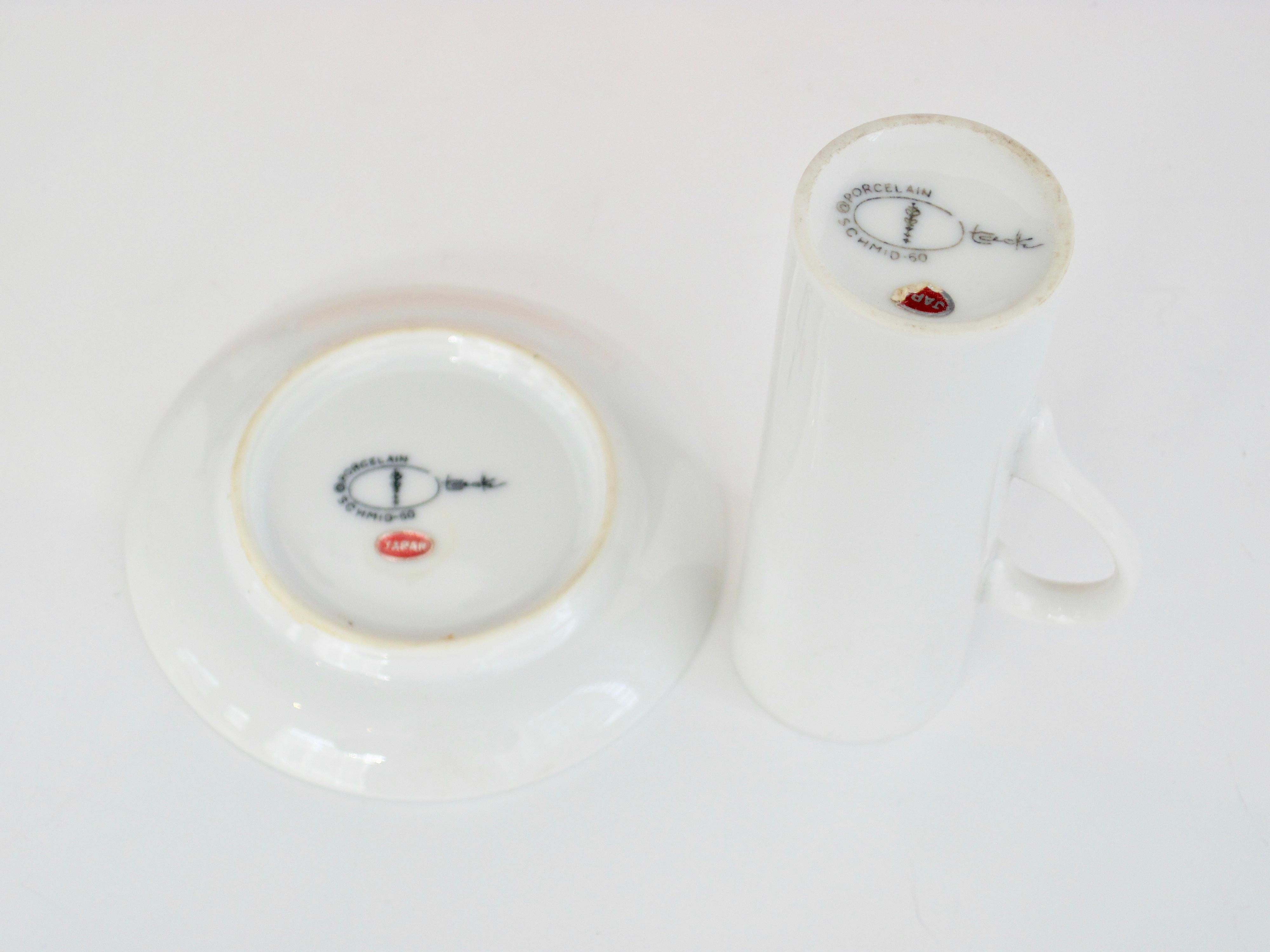 20th Century Lagardo Tackett Schmid White Porcelain Demitasse Cup & Saucer Set, 12 Pieces For Sale